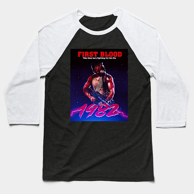 First Blood 1982 Baseball T-Shirt by VHS Neon Dreams